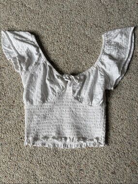 Billabong White Smocked Off-Shoulder Crop